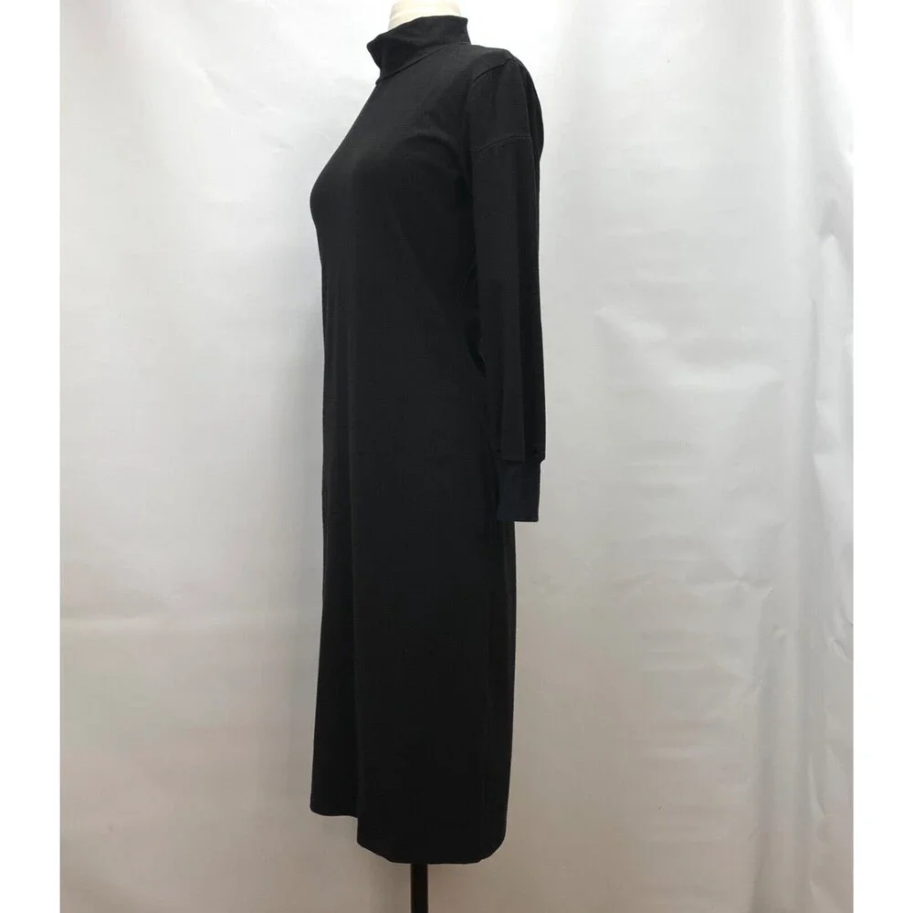 Blue Canoe Organic Black Dress Small Midi Knit Long Sleeves Mock Neck Career